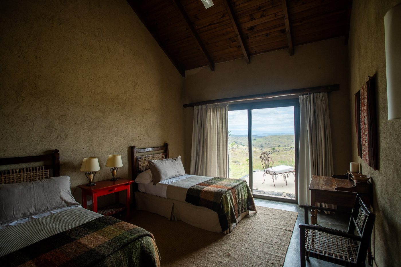 Twin bedroom looking over the land