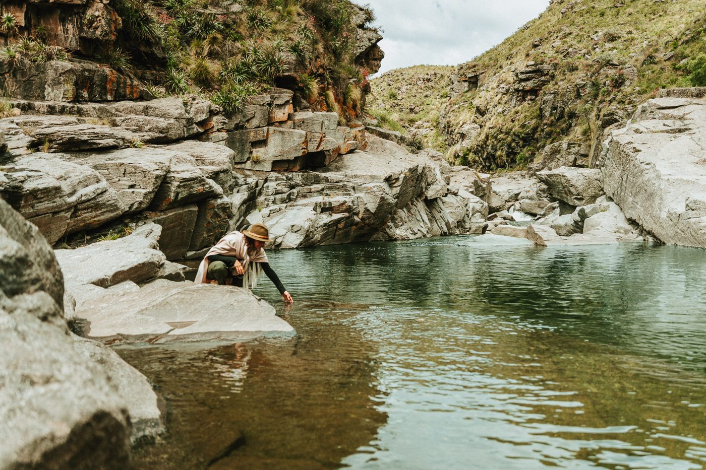 Testing the water at the rock pool