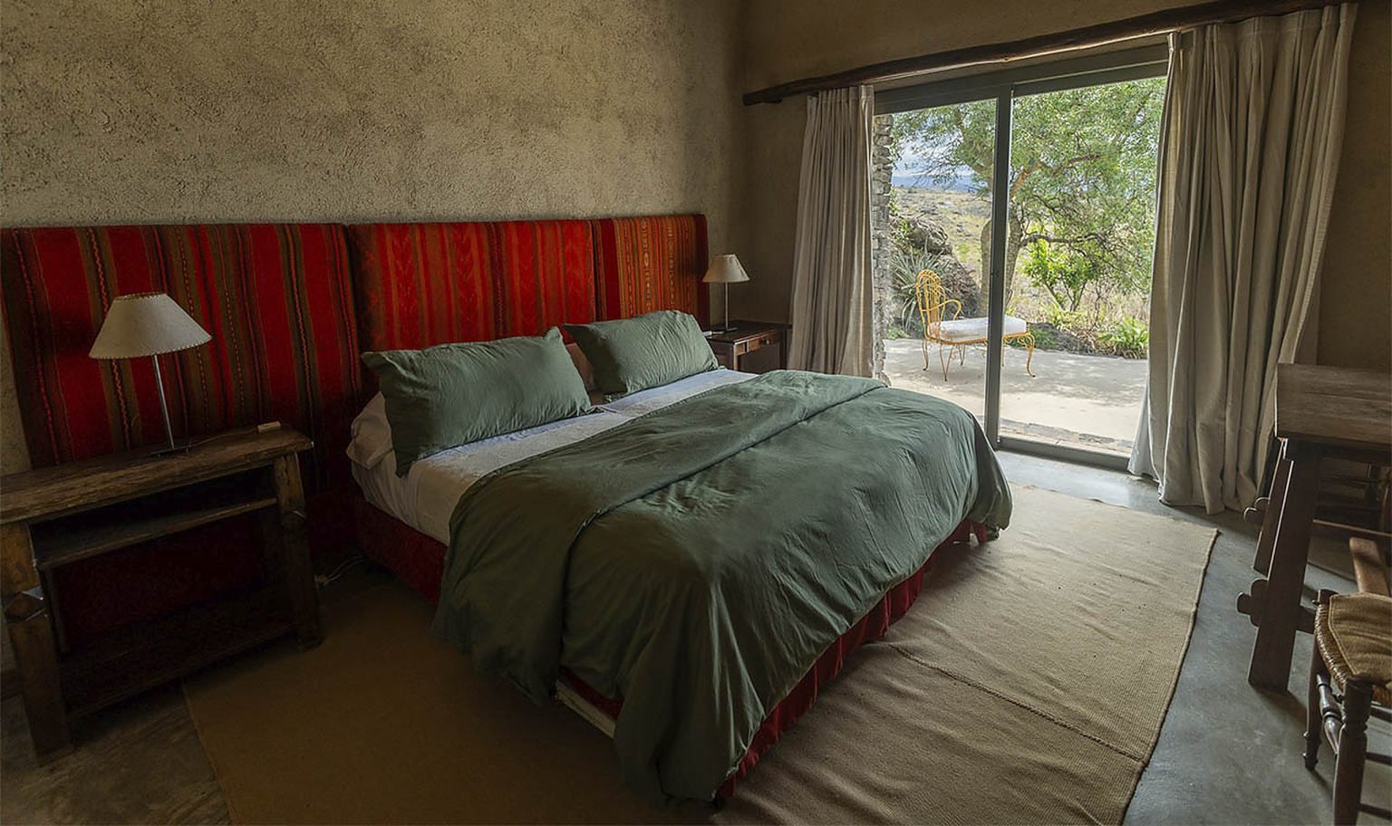 Bedroom detail with woven textiles